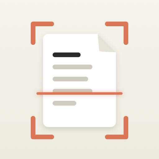 Sumi app icon: a page framed by clay scan corners